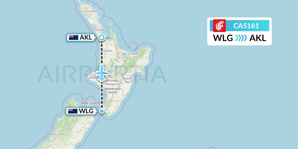 CA5161 Air China Flight Map: Wellington to Auckland