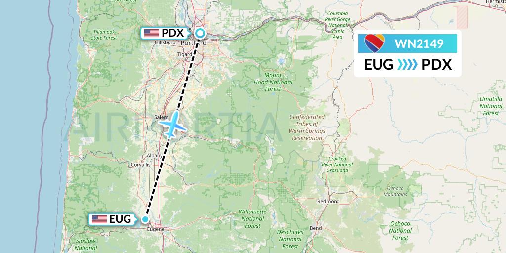 WN2149 Southwest Airlines Flight Map: Eugene to Portland