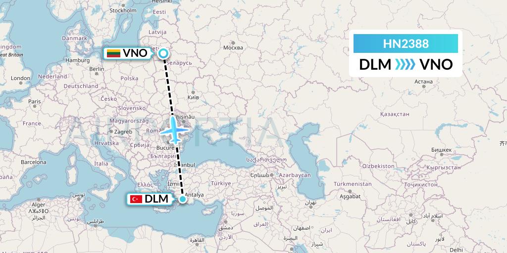 HN2388 Uab Heston Airlines Jsc Heston Airl Flight Map: Dalaman to Vilnius