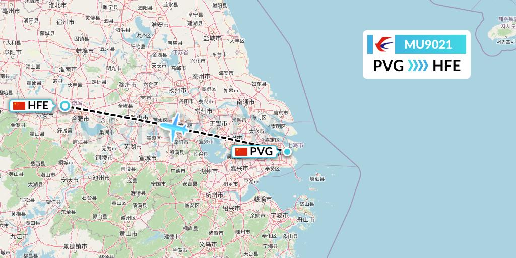 MU9021 China Eastern Airlines Flight Map: Shanghai to Hefei