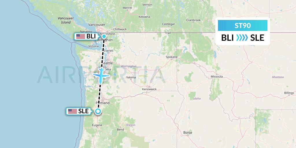 ST90 Air Thanlwin Flight Map: Bellingham to Salem