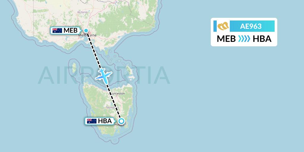 AE963 Mandarin Airlines Flight Map: Essendon to Hobart