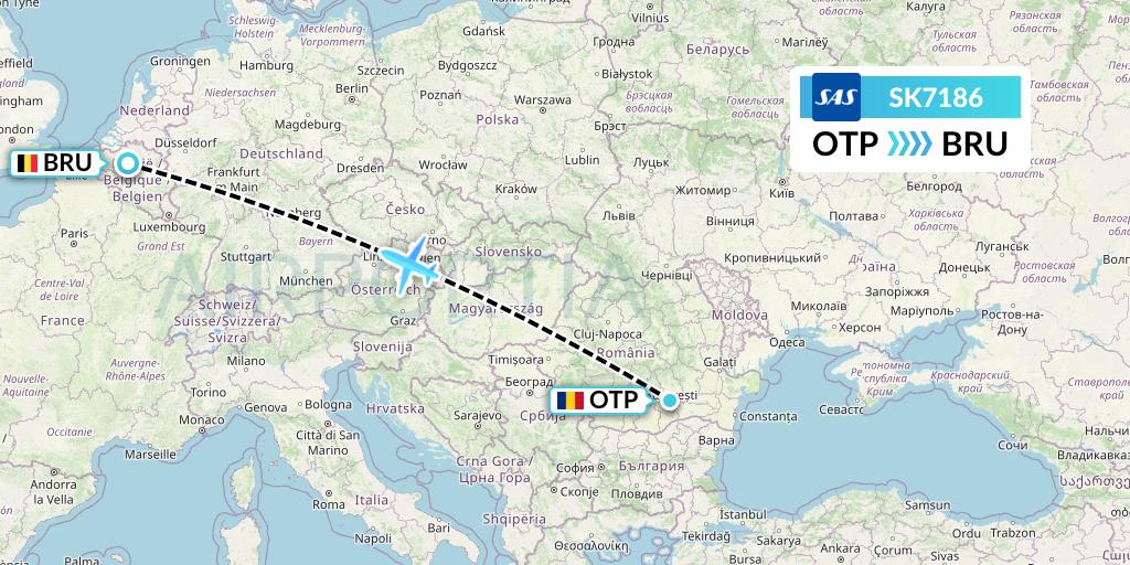 SK7186 SAS Flight Map: Bucharest to Brussels
