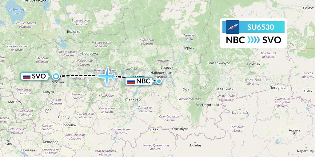 SU6530 Aeroflot Flight Map: Naberezhnye Chelny to Moscow