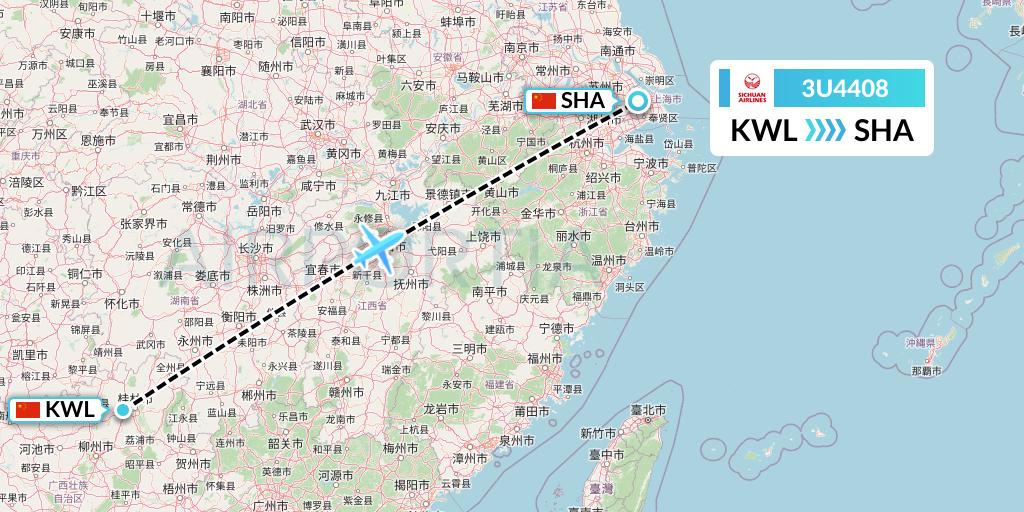 3U4408 Sichuan Airlines Flight Map: Guilin to Shanghai