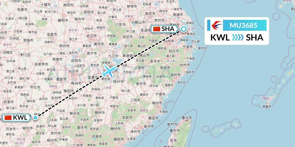 MU3685 China Eastern Airlines Flight Map: Guilin to Shanghai