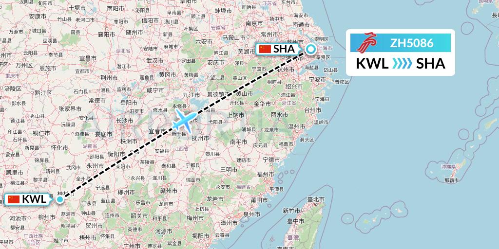 ZH5086 Shenzhen Airlines Flight Map: Guilin to Shanghai