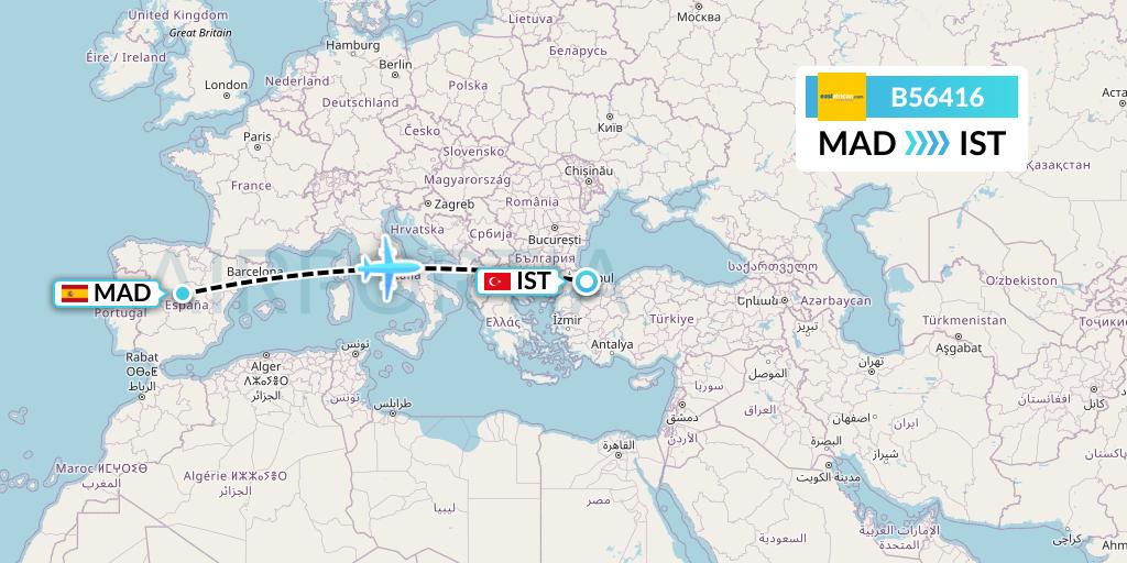 B56416 Fly SAX Flight Map: Madrid to Istanbul