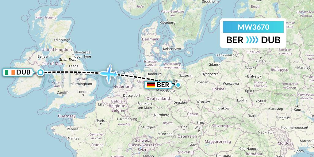 MW3670 Mokulele Flight Service Flight Map: Berlin to Dublin