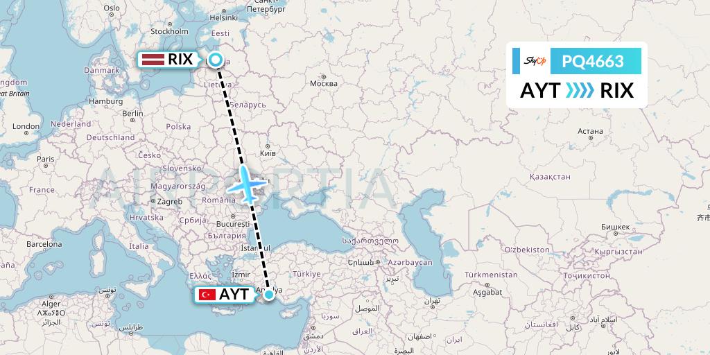 PQ4663 SkyUp Airlines Flight Map: Antalya to Riga