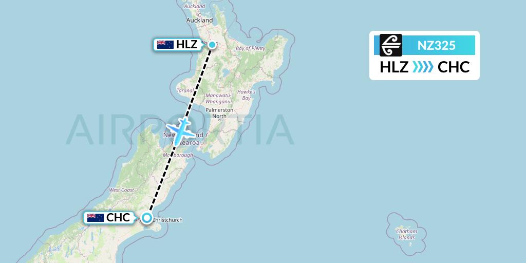 NZ325 Air New Zealand Flight Map: Hamilton to Christchurch