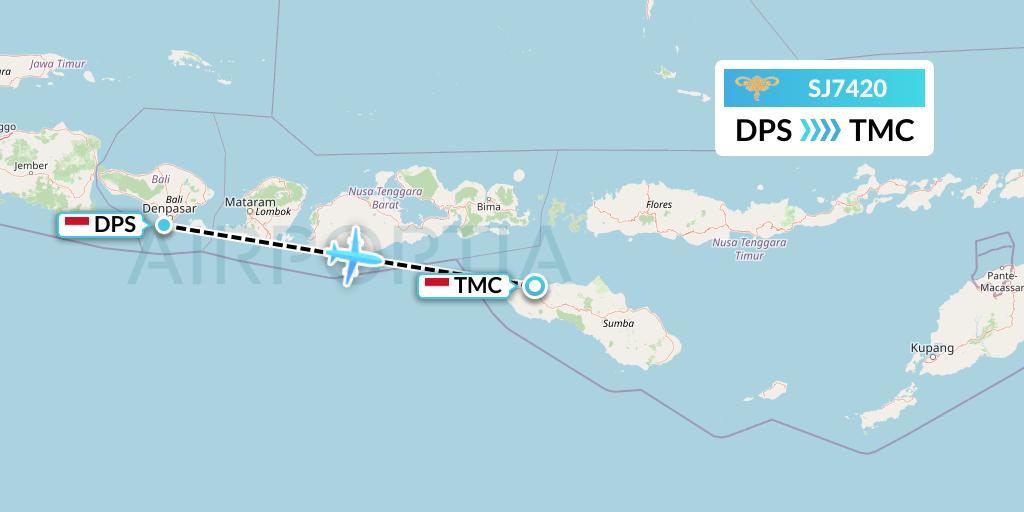 SJ7420 Sriwijaya Air Flight Map: Denpasar to Tambolaka