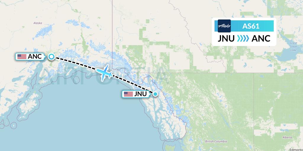 AS61 Alaska Airlines Flight Map: Juneau to Anchorage