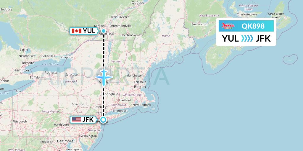 QK898 Jazz Air Flight Map: Montreal to New York
