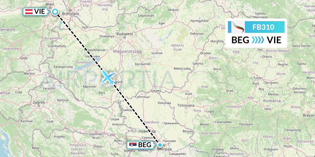 FB310 Bulgaria Air Flight Map: Belgrade to Vienna