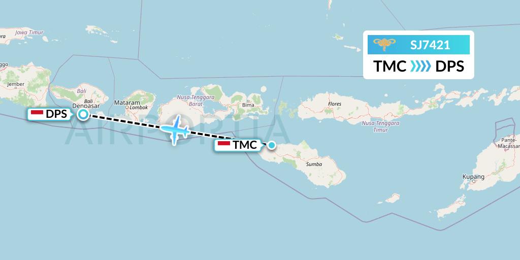 SJ7421 Sriwijaya Air Flight Map: Tambolaka to Denpasar