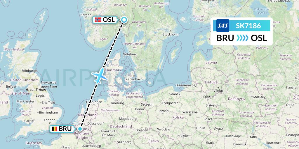 SK7186 SAS Flight Map: Brussels to Oslo