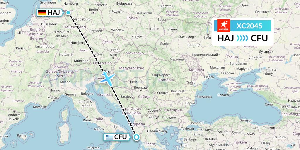 XC2045 Corendon Airlines Flight Map: Hannover to Corfu