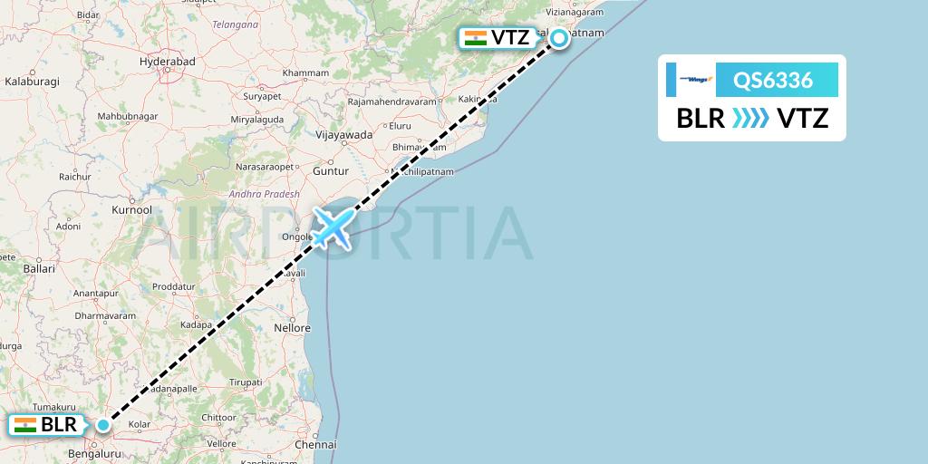 QS6336 Smartwings Flight Map: Bangalore to Visakhapatnam