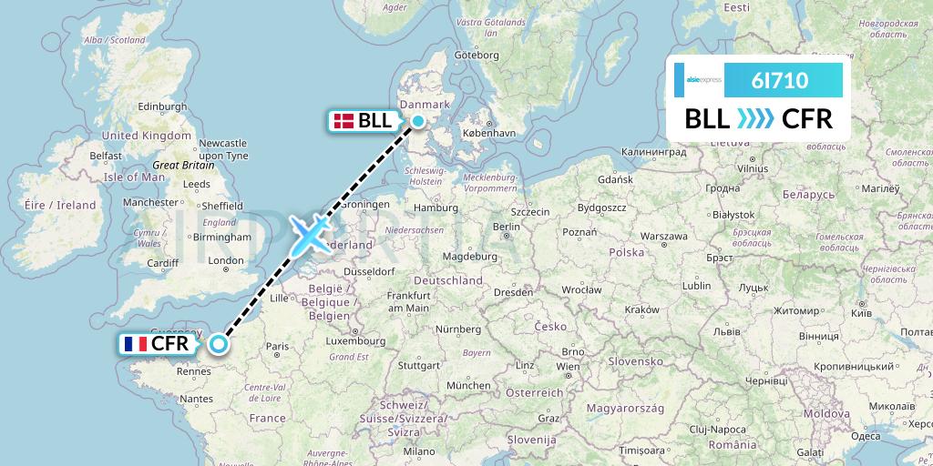 6I710 Air Alsie Flight Map: Billund to Caen