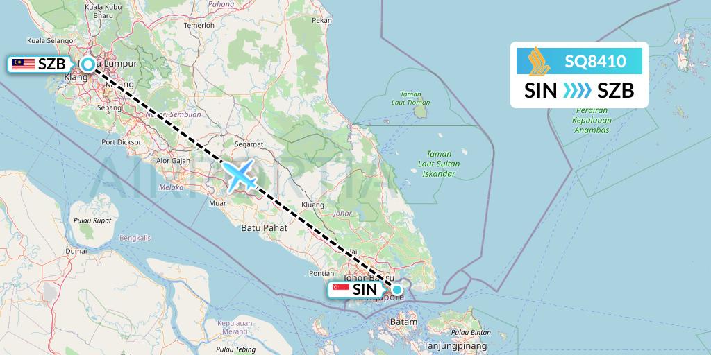 SQ8410 Singapore Airlines Flight Map: Singapore to Kuala Lumpur