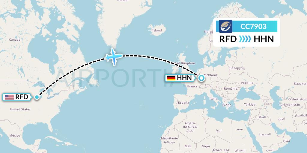CC7903 CM Airlines Flight Map: Chicago to Hahn