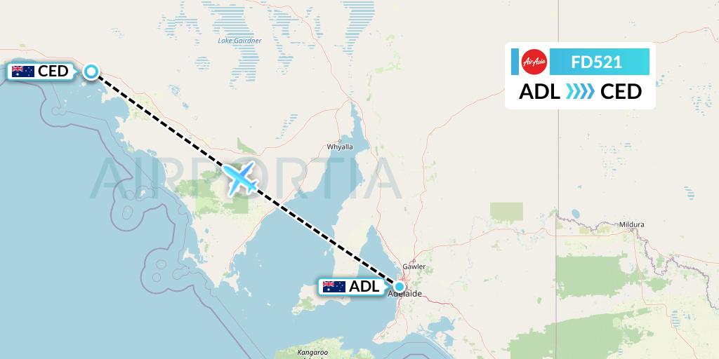 FD521 Thai AirAsia Flight Map: Adelaide to Ceduna