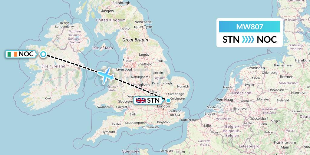 MW807 Mokulele Flight Service Flight Map: London to Knock