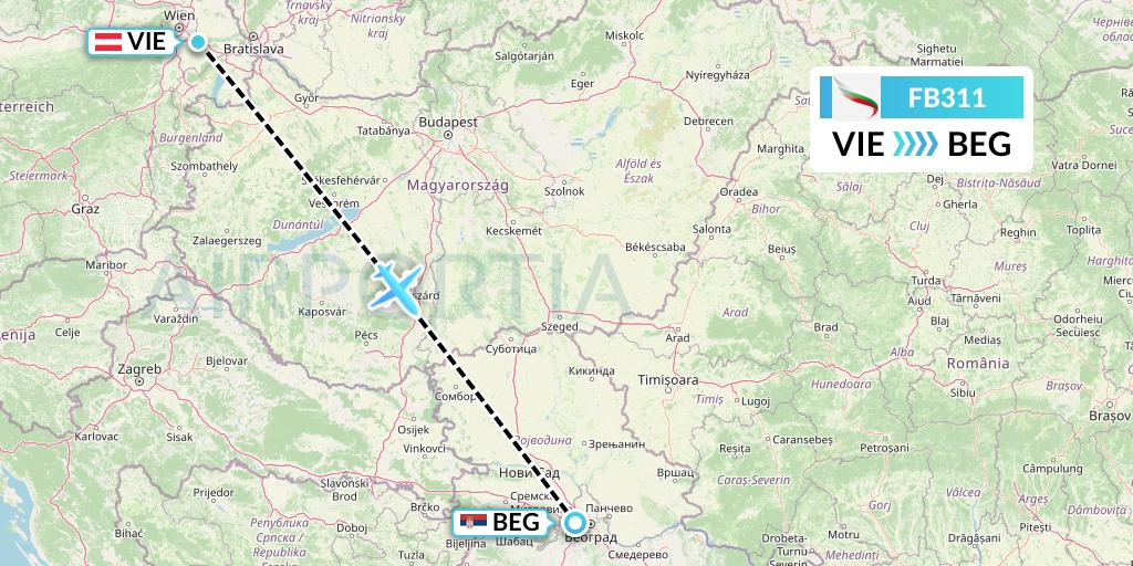 FB311 Bulgaria Air Flight Map: Vienna to Belgrade