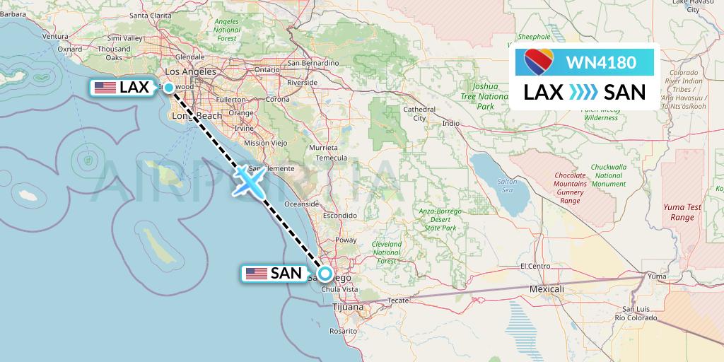 WN4180 Southwest Airlines Flight Map: Los Angeles to San Diego