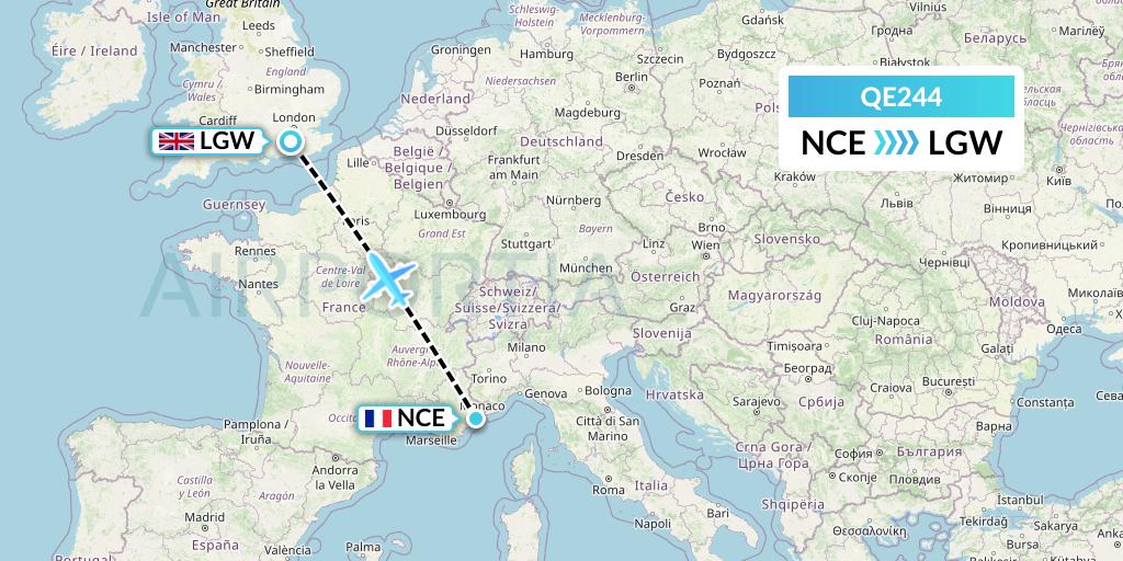 QE244 Air Moorea Flight Map: Nice to London