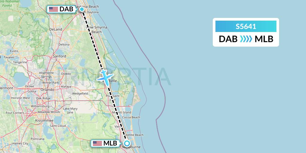 S5641 Star Air Flight Map: Daytona Beach to Melbourne