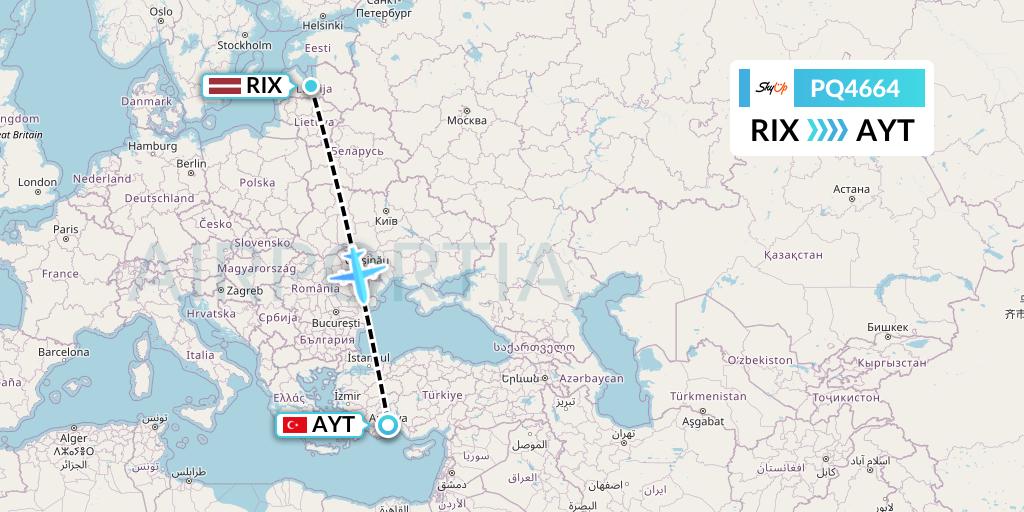 PQ4664 SkyUp Airlines Flight Map: Riga to Antalya