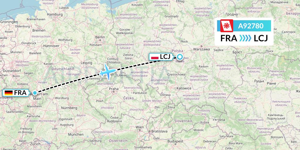 A92780 Georgian Airways Flight Map: Frankfurt to Lodz