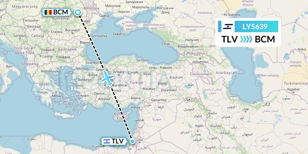LY5639 El Al Flight Map: Tel Aviv to Bacau