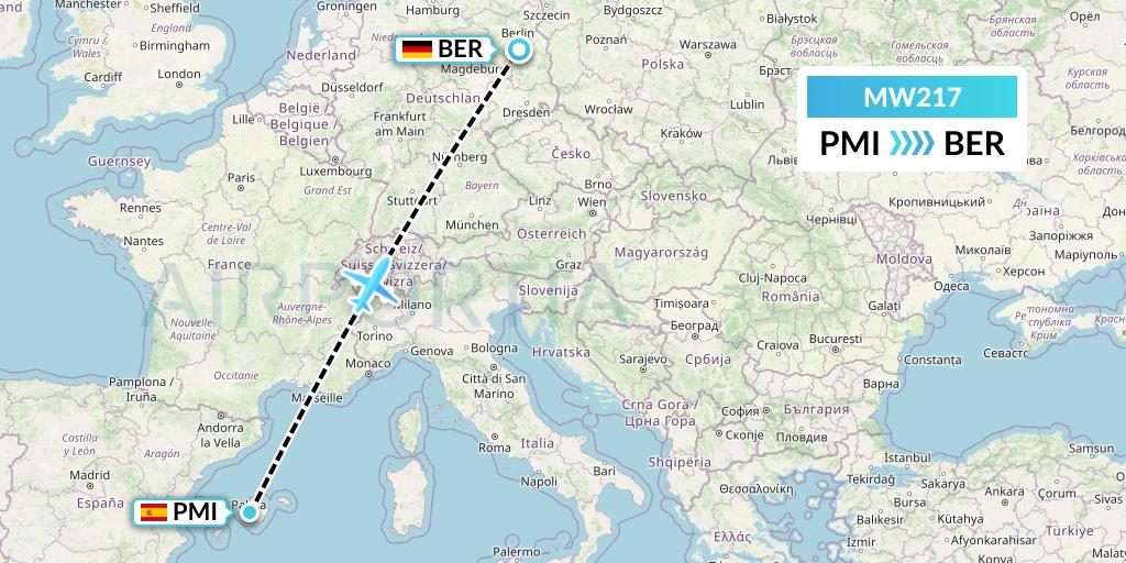 MW217 Mokulele Flight Service Flight Map: Palma de Mallorca to Berlin