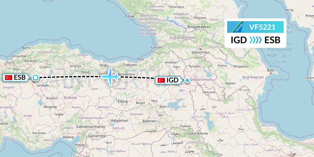 VF5221 ValuAir Flight Map: Igdir to Ankara