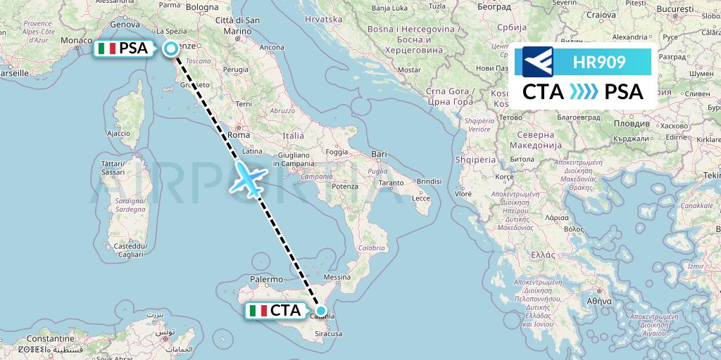 HR909 Hahn Air Flight Map: Catania to Pisa