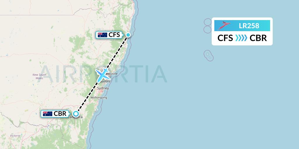 LR258 Lacsa Flight Map: Coffs Harbour to Canberra