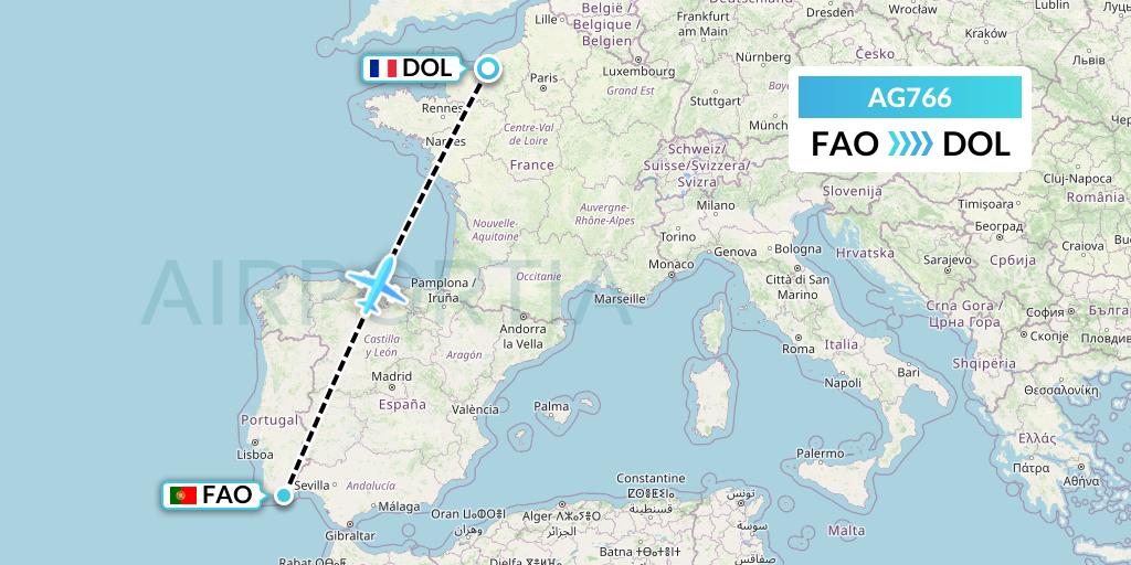 AG766 Aruba Airlines Flight Map: Faro to Deauville