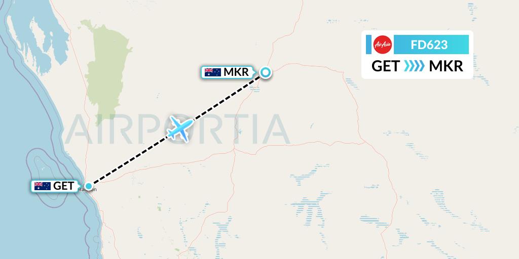 FD623 Thai AirAsia Flight Map: Geraldton to Meekathara