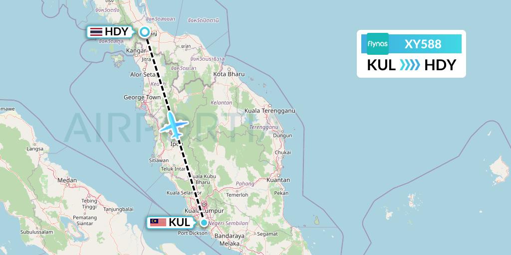XY588 Flynas Flight Map: Kuala Lumpur to Hat Yai