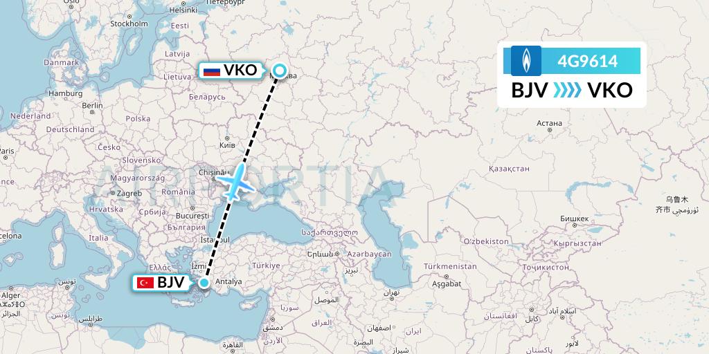 4G9614 Gazpromavia Flight Map: Bodrum to Moscow