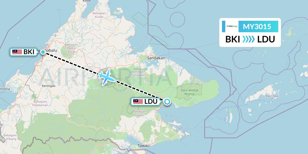 MY3015 MASwings Flight Map: Kota Kinabalu to Lahad Datu