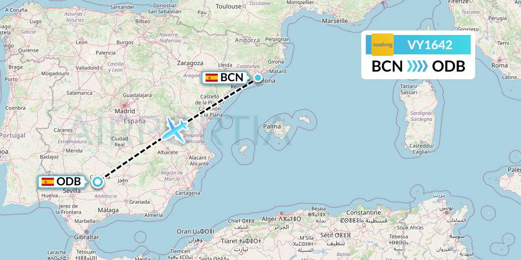 VY1642 Vueling Flight Map: Barcelona to Cordoba
