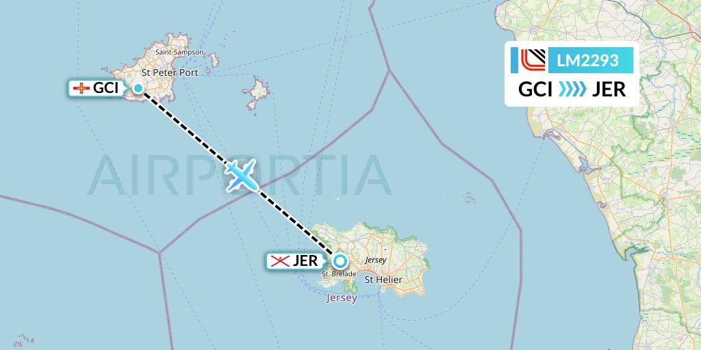 LM2293 Loganair Flight Map: Guernsey to Jersey