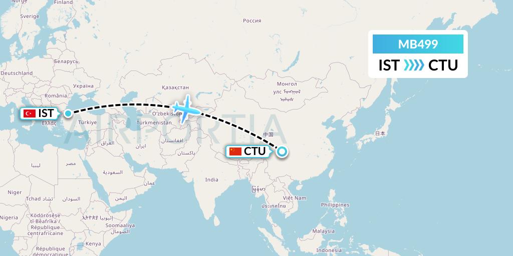 MB499 MNG Airlines Flight Map: Istanbul to Chengdu