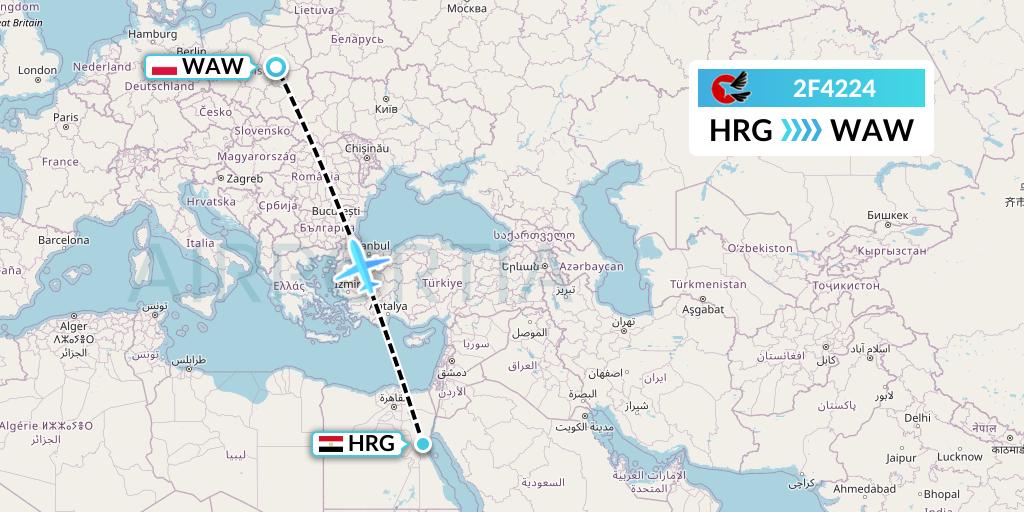 2F4224 twoFlex Taxi Aereo Flight Map: Hurghada to Warsaw