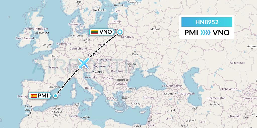 HN8952 Uab Heston Airlines Jsc Heston Airl Flight Map: Palma de Mallorca to Vilnius