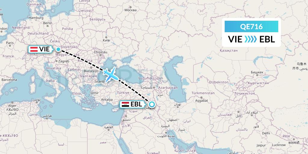 QE716 Air Moorea Flight Map: Vienna to Arbil